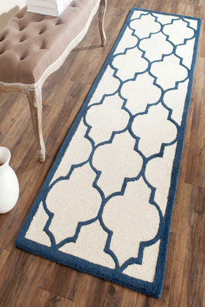 BLUE AND IVORY MOROCCAN HAND TUFTED RUNNER