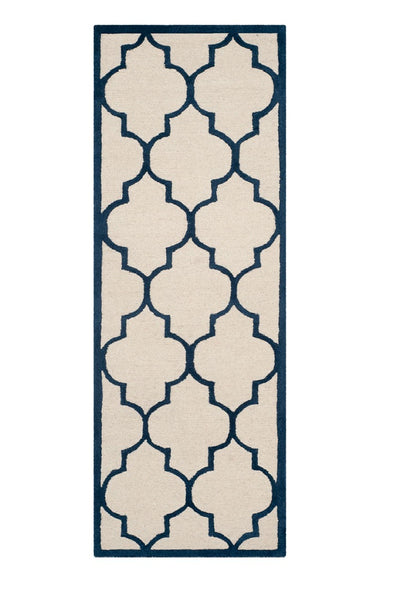 BLUE AND IVORY MOROCCAN HAND TUFTED RUNNER CARPET