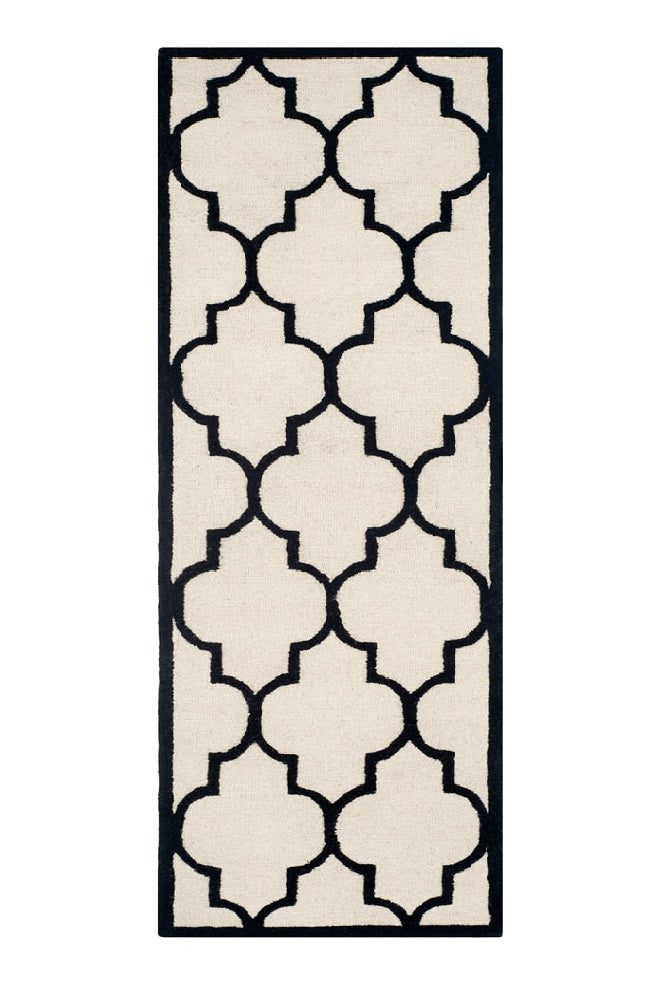 BLACK AND IVORY MOROCCAN HAND TUFTED RUNNER CARPET
