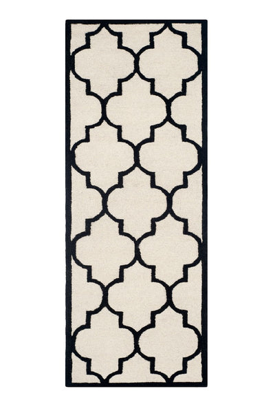 BLACK AND IVORY MOROCCAN HAND TUFTED RUNNER CARPET