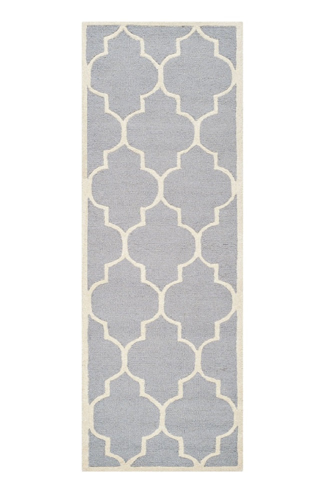 GREY AND IVORY MOROCCAN HAND TUFTED RUNNER CARPET