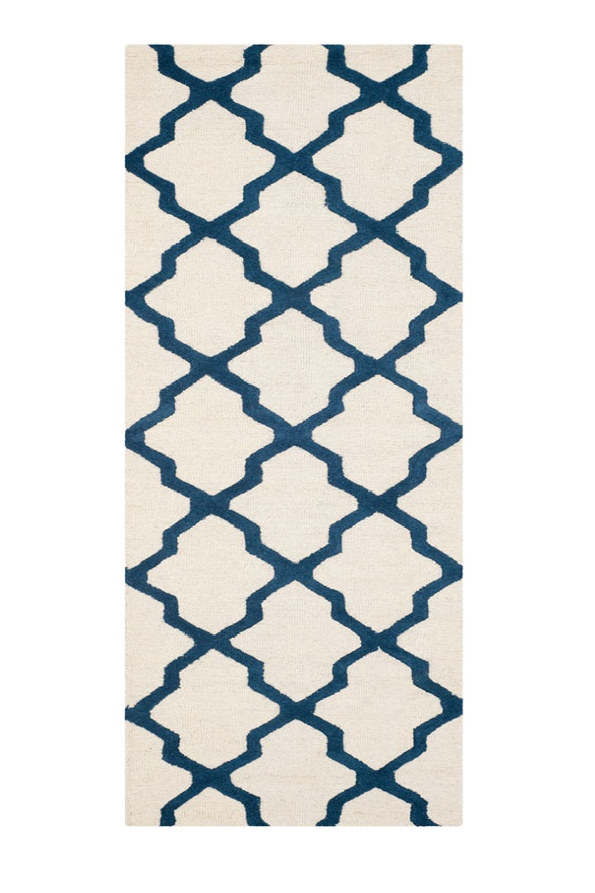 BLUE AND WHITE MOROCCAN HAND TUFTED RUNNER CARPET