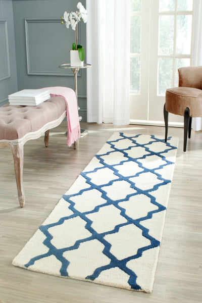 BLUE AND WHITE MOROCCAN HAND TUFTED RUNNER