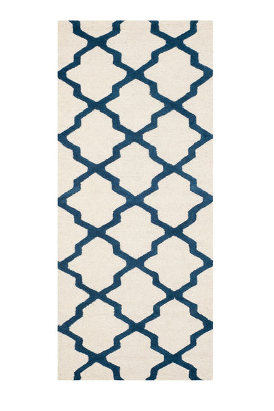 BLUE AND WHITE MOROCCAN HAND TUFTED RUNNER CARPET