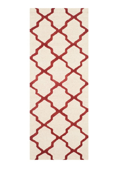 RED AND IVORY MOROCCAN HAND TUFTED RUNNER CARPET
