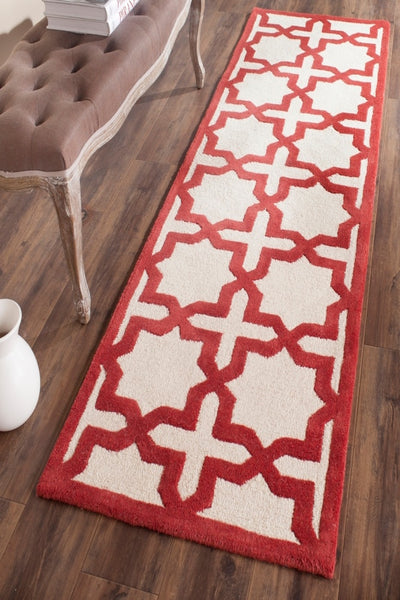 RED AND WHITE MOROCCAN HAND TUFTED RUNNER