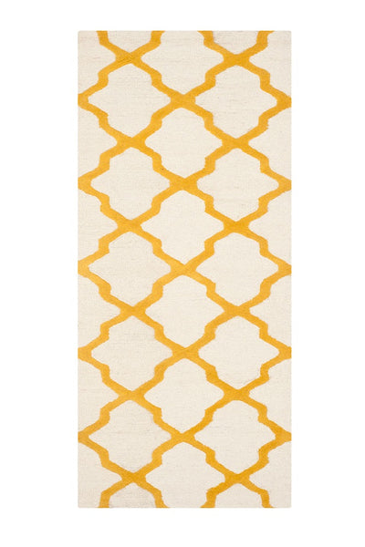 YELLOW AND IVORY MOROCCAN HAND TUFTED RUNNER CARPET
