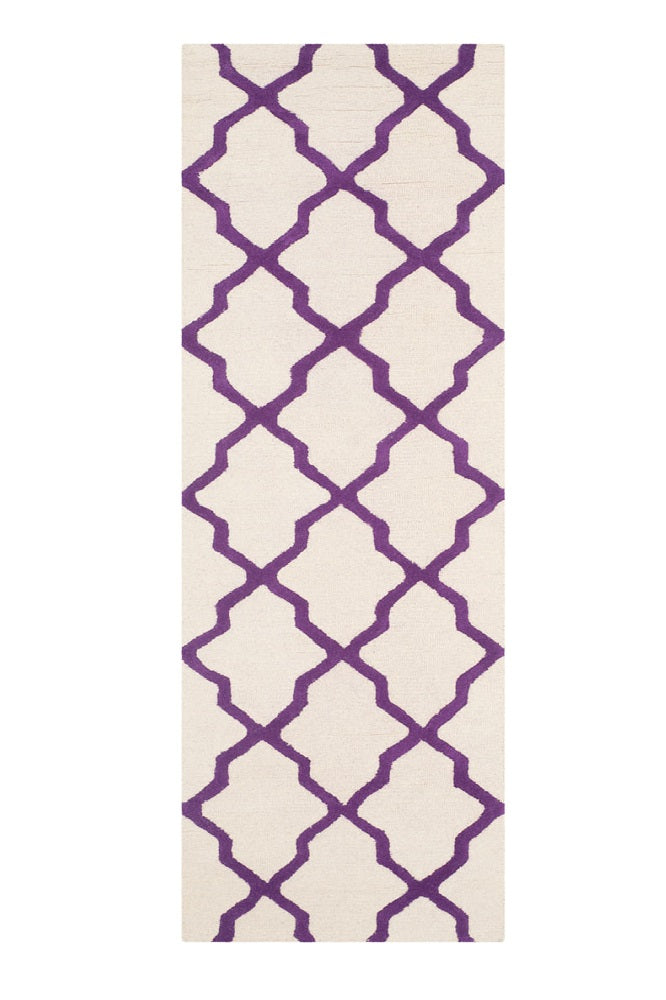 PURPLE AND IVORY MOROCCAN HAND TUFTED RUNNER CARPET