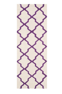 PURPLE AND IVORY MOROCCAN HAND TUFTED RUNNER CARPET by Imperial Knots - Image 1