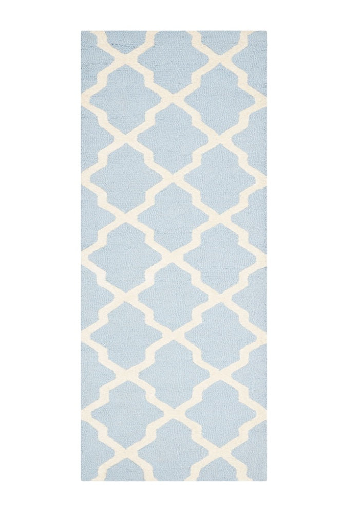 BLUE AND WHITE MOROCCAN HAND TUFTED RUNNER CARPET
