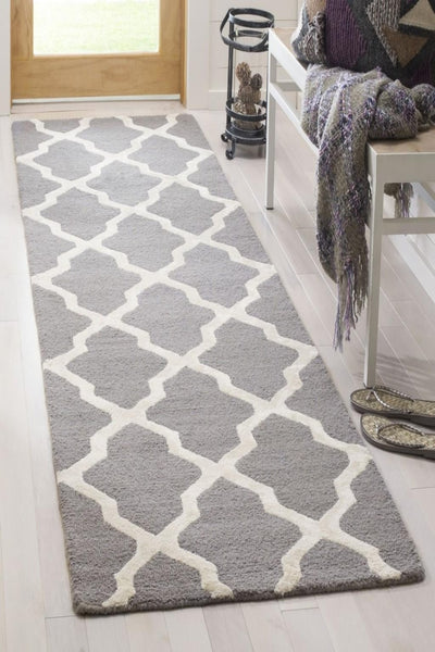 GREY AND WHITE MOROCCAN HAND TUFTED RUNNER
