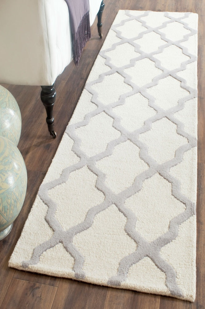GREY AND IVORY MOROCCAN HAND TUFTED RUNNER CARPET