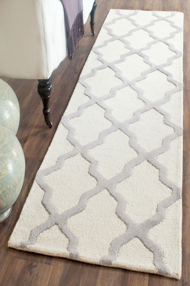 GREY AND IVORY MOROCCAN HAND TUFTED RUNNER
