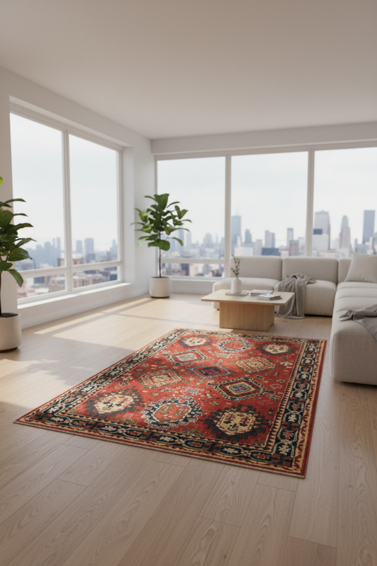 RED MULTICOLOR TRADITIONAL HAND TUFTED RUG
