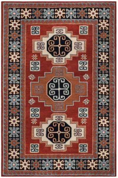 RUST MULTICOLOR TRADITIONAL AZTEC HAND TUFTED RUG