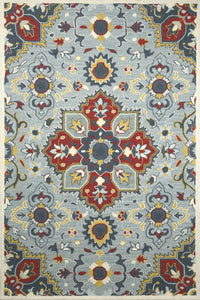 GREY AND RED FLORAL HAND TUFTED CARPET by Imperial Knots - Image 1