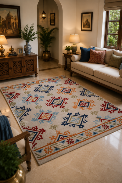 MULTICOLOR BEIGE TRADITIONAL HAND TUFTED CARPET