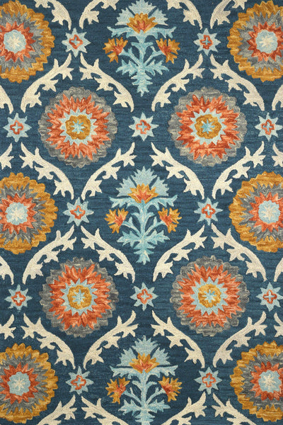 BLUE MULTICOLOR FLORAL HAND TUFTED CARPET