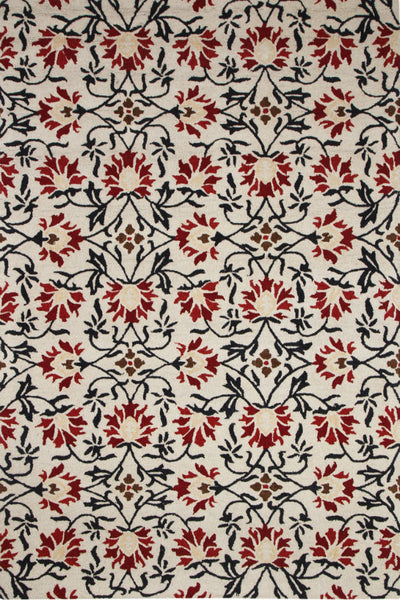 BEIGE RED FLORAL HAND TUFTED CARPET