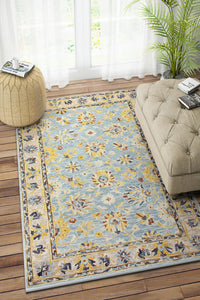BLUE GREY FLORAL HAND TUFTED CARPET by Imperial Knots - Image 2