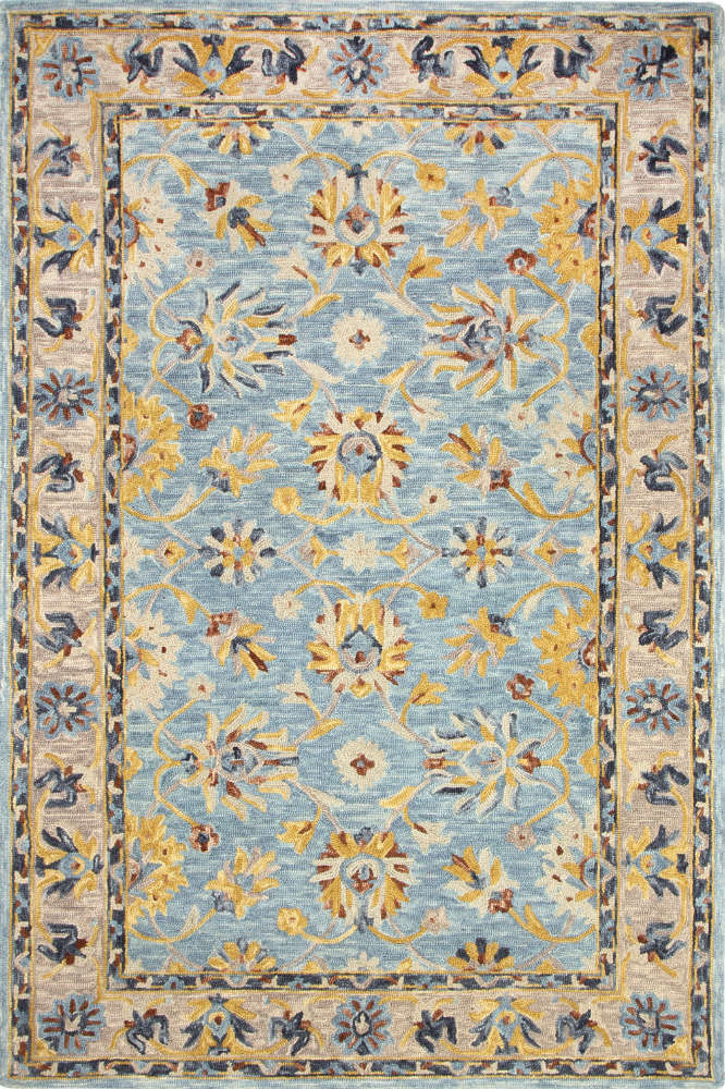 BLUE GREY FLORAL HAND TUFTED CARPET - Imperial Knots