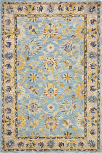 BLUE GREY FLORAL HAND TUFTED CARPET by Imperial Knots - Image 1
