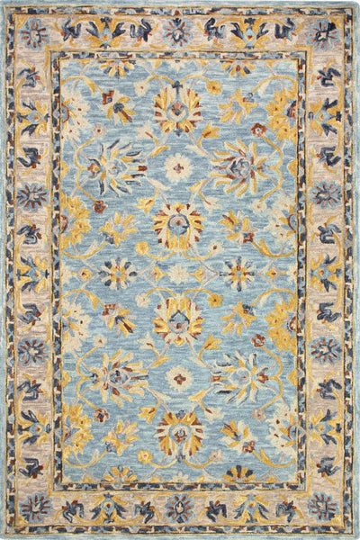 BLUE GREY FLORAL HAND TUFTED CARPET