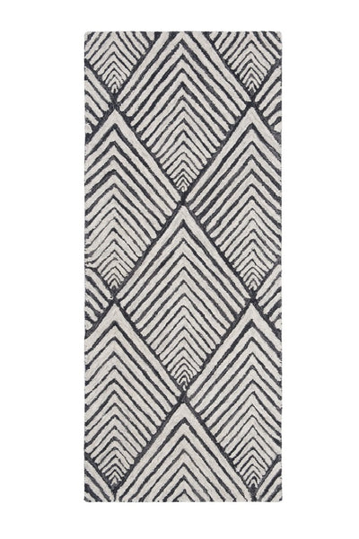 BLACK AND WHITE GEOMETRIC HAND TUFTED RUNNER CARPET