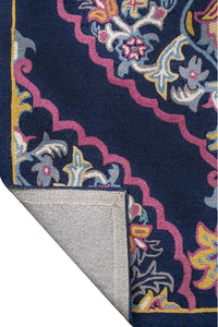 NAVY BLUE AND PINK MEDALLION HAND TUFTED CARPET by Imperial Knots - Image 4
