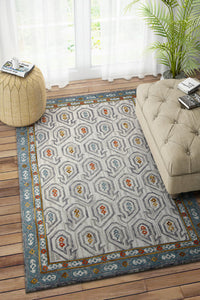 IVORY AND GREY TRADITIONAL HAND TUFTED CARPET by Imperial Knots - Image 2