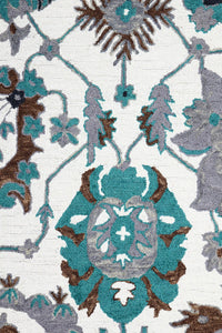 IVORY AND TEAL SUZANI HAND TUFTED CARPET by Imperial Knots - Image 3