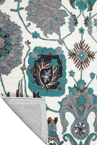 IVORY AND TEAL SUZANI HAND TUFTED CARPET by Imperial Knots - Image 4