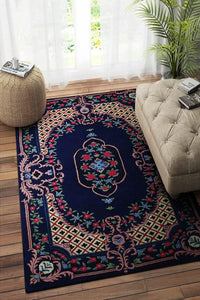 BLUE MULTICOLOR MEDALLION HAND TUFTED CARPET by Imperial Knots - Image 2