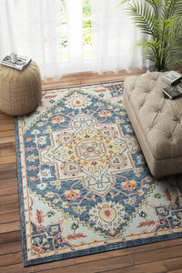 BLUE MULTICOLOR TRADITIONAL HAND TUFTED CARPET by Imperial Knots - Image 2