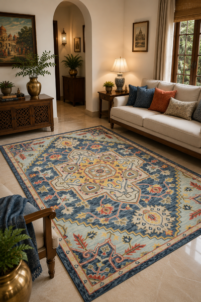 BLUE MULTICOLOR TRADITIONAL HAND TUFTED CARPET