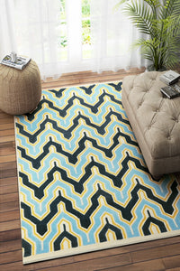 BLUE MULTICOLOR BEIGE BESPOKE HAND TUFTED CARPET by Imperial Knots - Image 2