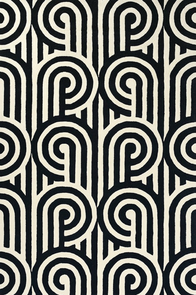 IVORY AND BLACK GEOMETRIC HAND TUFTED CARPET