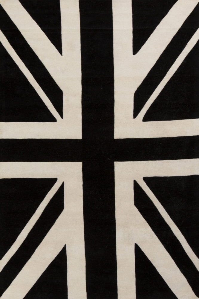 BLACK AND IVORY UNION JACK HAND TUFTED CARPET