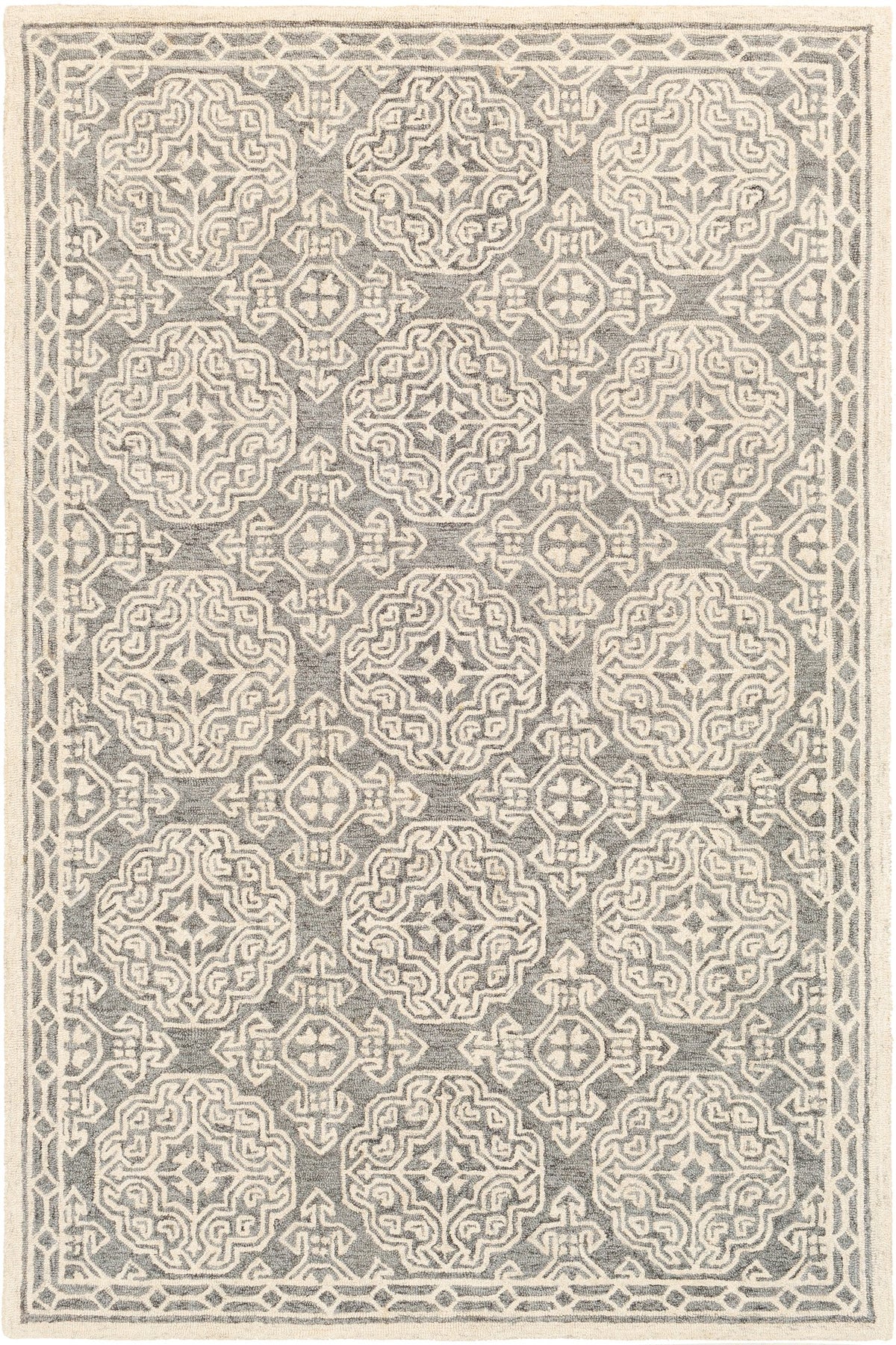 IVORY AND GREY TRADITIONAL HAND TUFTED CARPET