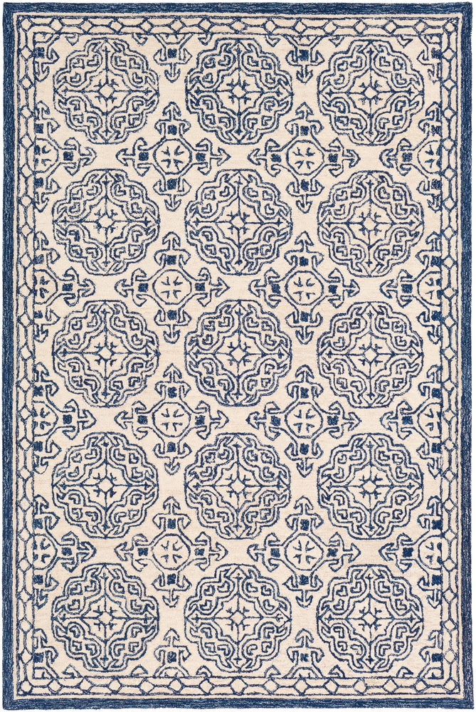 IVORY AND BLUE TRADITIONAL HAND TUFTED CARPET