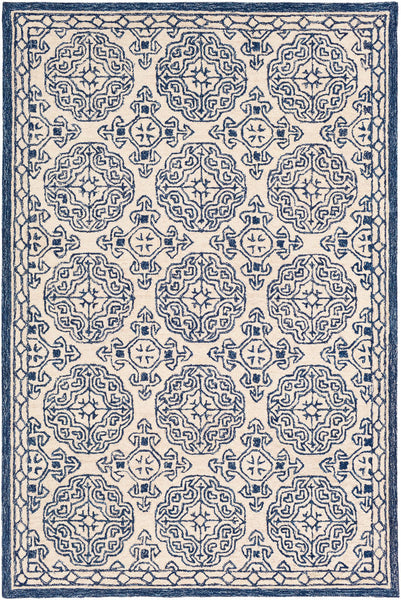 IVORY AND BLUE TRADITIONAL HAND TUFTED CARPET