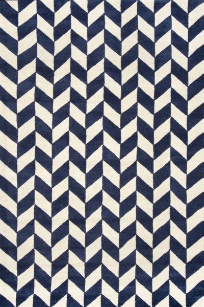 BLUE IVORY CHEVRON HAND TUFTED RUG