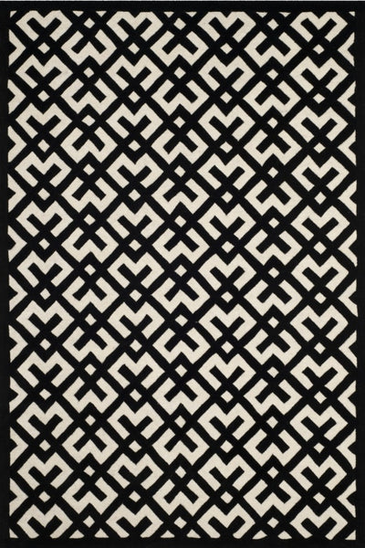 BLACK AND IVORY GEOMETRIC HAND TUFTED CARPET