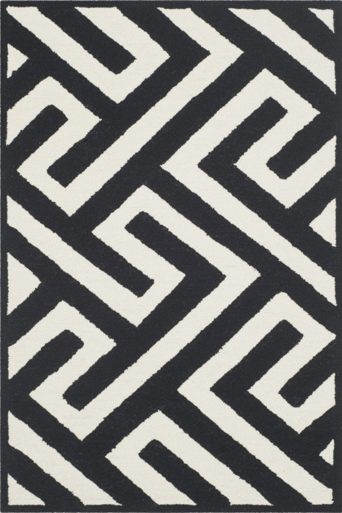 BLACK AND IVORY GEOMETRIC HAND TUFTED CARPET