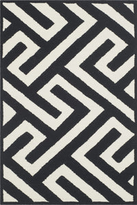 BLACK AND IVORY GEOMETRIC HAND TUFTED CARPET by Imperial Knots - Image 1