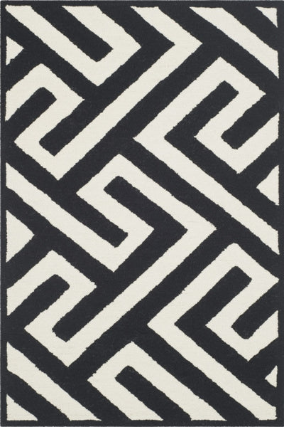 BLACK AND IVORY GEOMETRIC HAND TUFTED CARPET