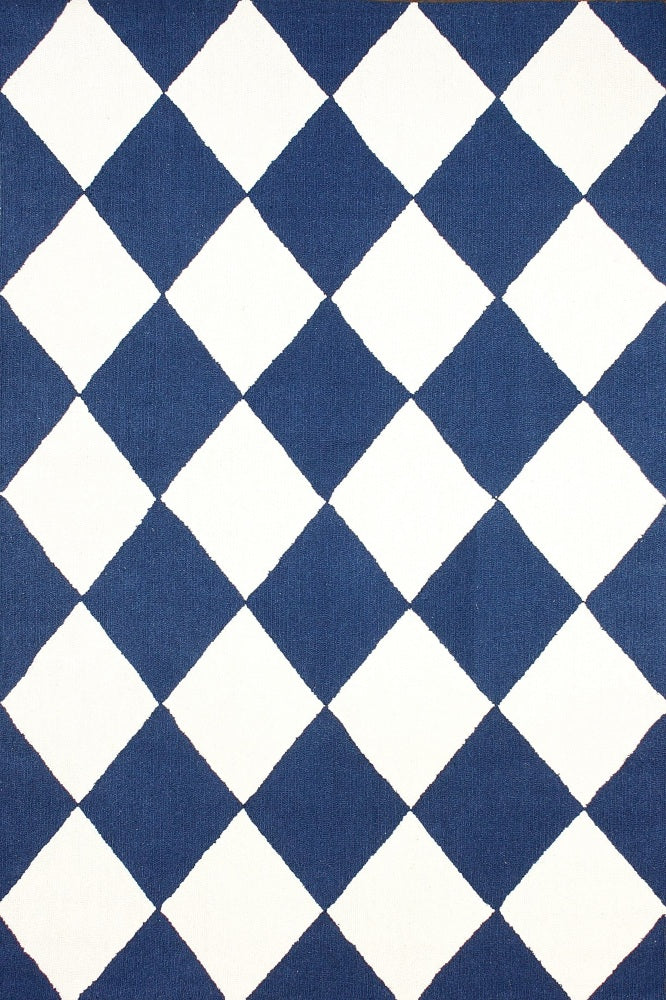 BLUE AND IVORY GEOMETRIC HAND TUFTED CARPET