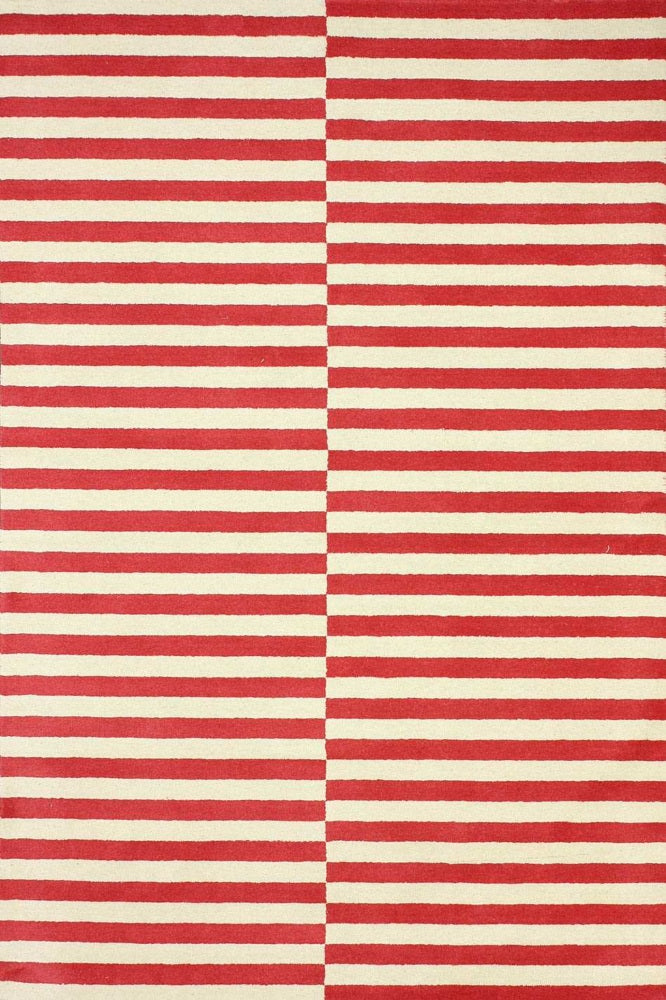 RED AND IVORY STRIPES HAND TUFTED CARPET