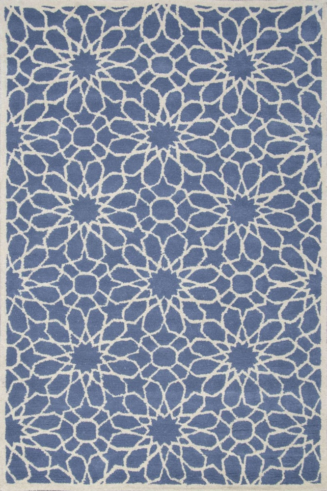 BLUE AND WHITE TRELLIS HAND TUFTED CARPET