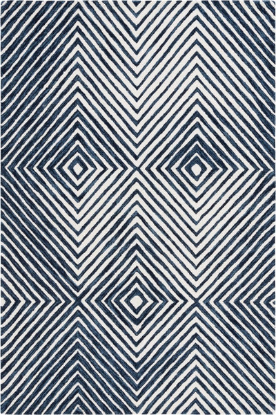 BLUE AND WHITE GEOMETRIC HAND TUFTED CARPET